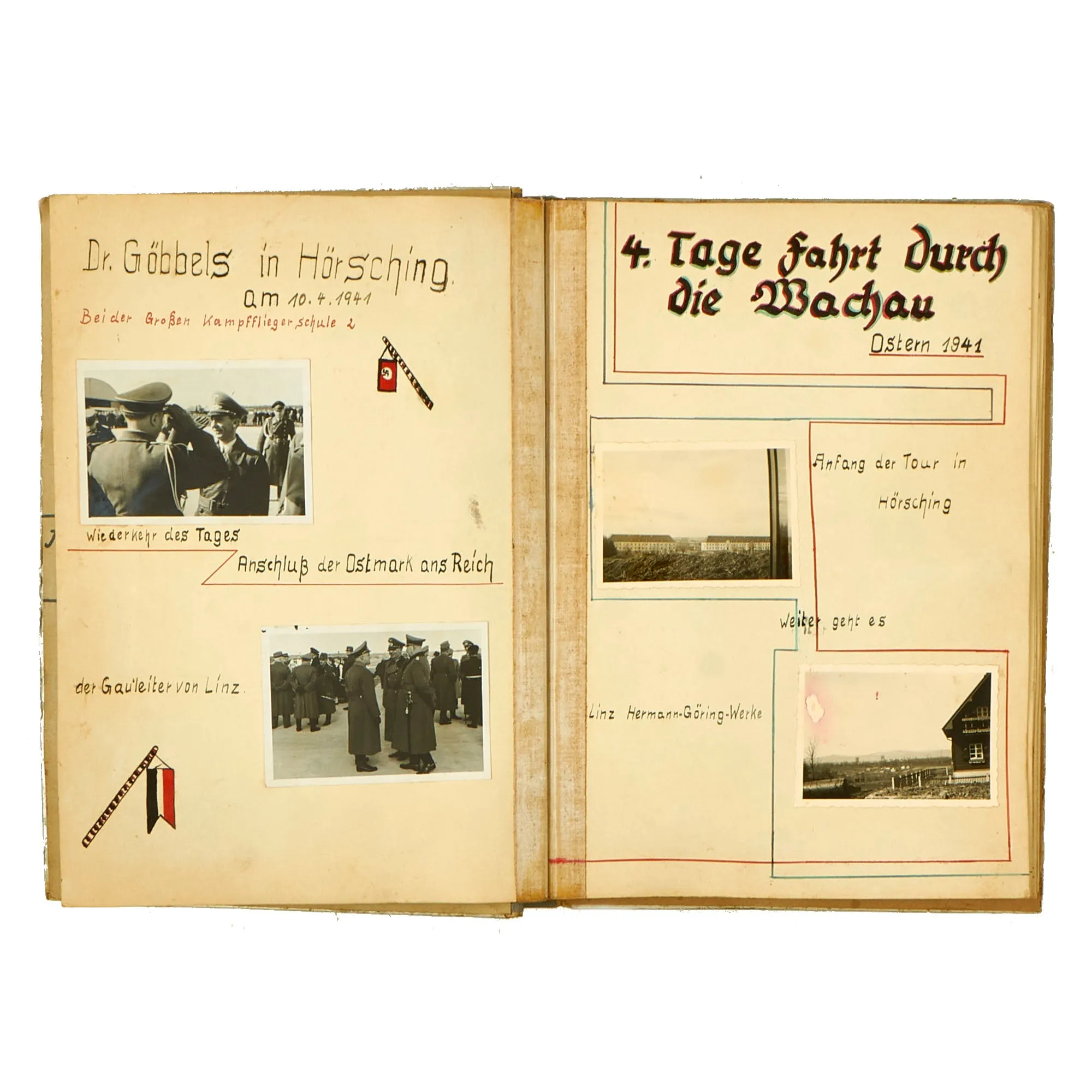 Original German WWII Luftwaffe Metal Reinforced Personal Photo Album with Captions, Dates & Drawings - 160 Pictures