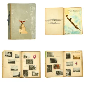 Original German WWII Luftwaffe Metal Reinforced Personal Photo Album with Captions, Dates & Drawings - 160 Pictures