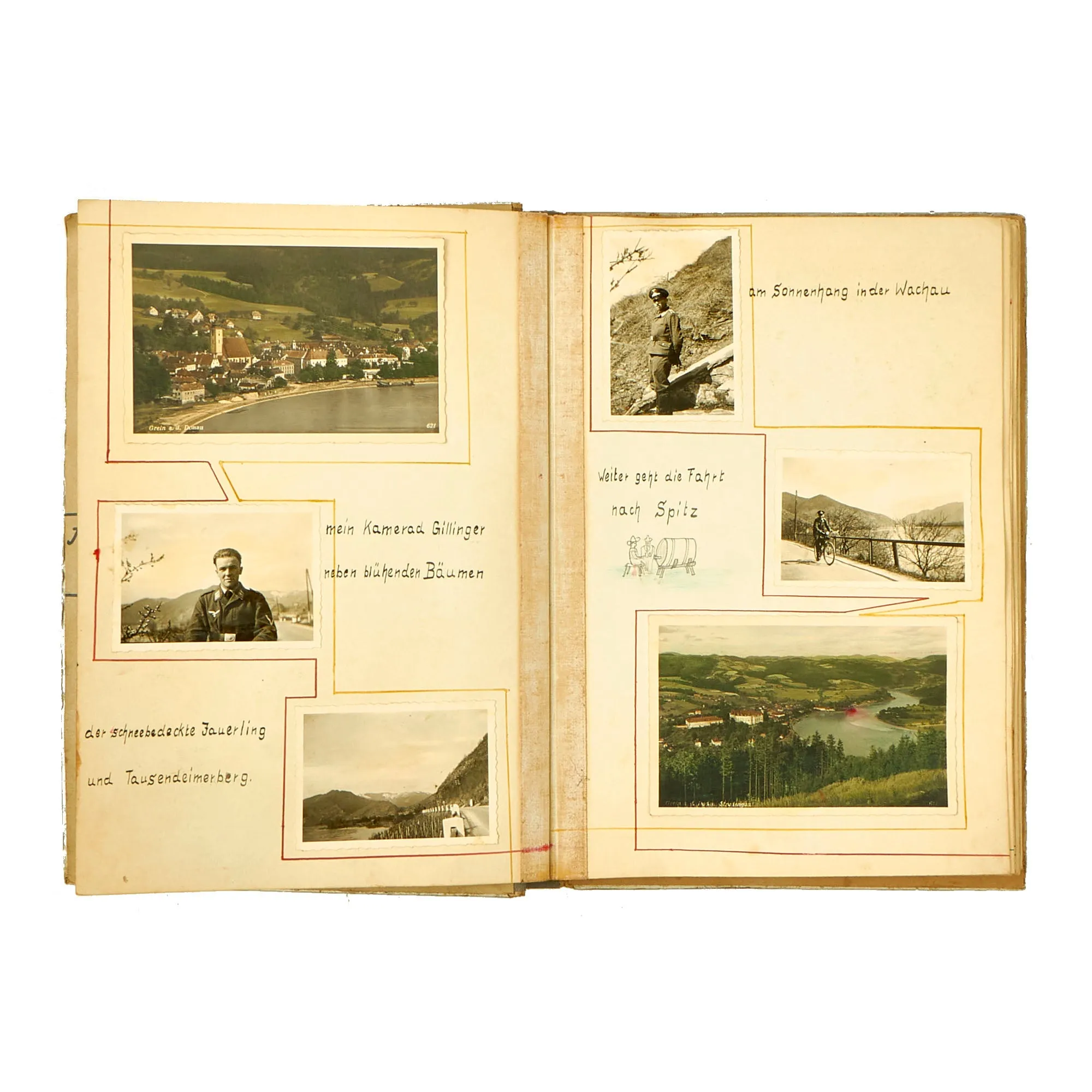 Original German WWII Luftwaffe Metal Reinforced Personal Photo Album with Captions, Dates & Drawings - 160 Pictures