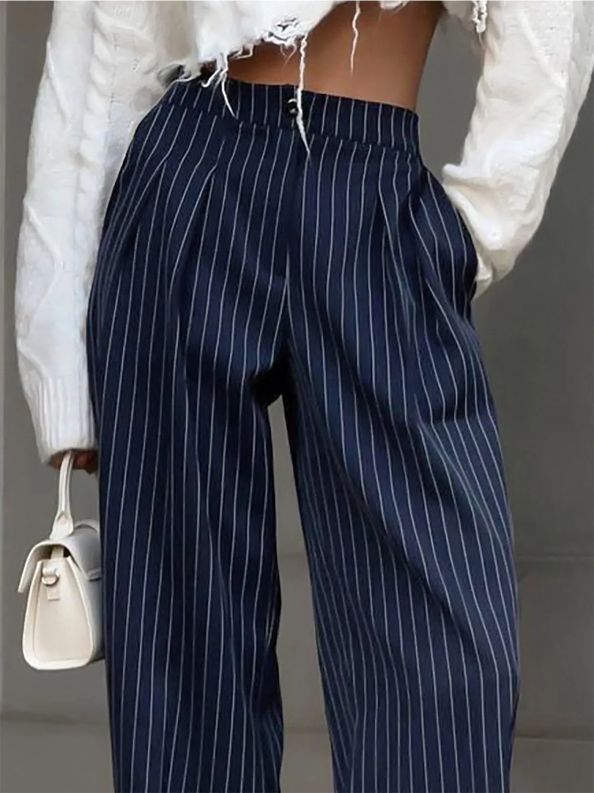 Pinstripe Pleated Wide Trendy Leg Dress Pants