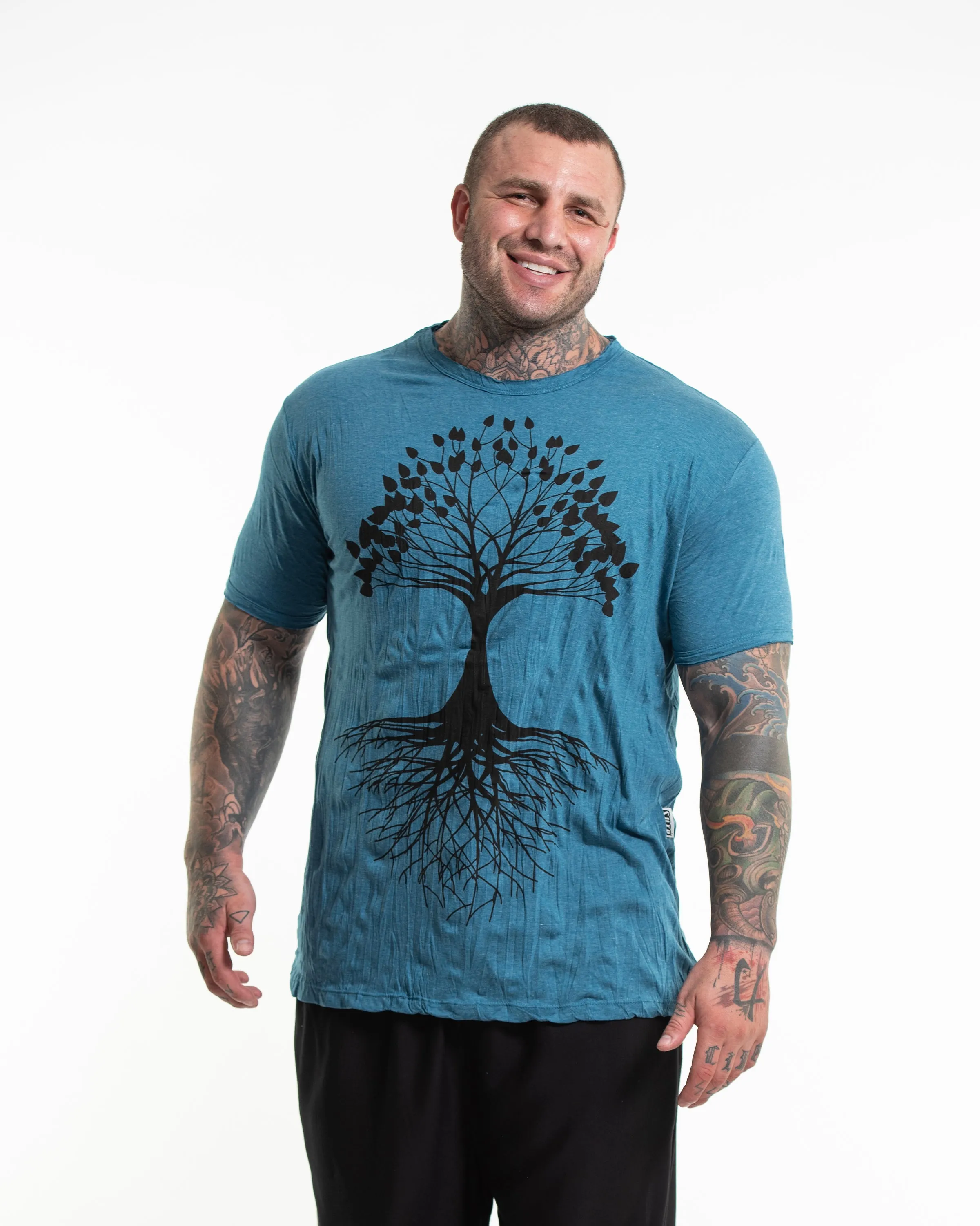 Plus Size Mens Tree of Life T-Shirt in Denim Blue