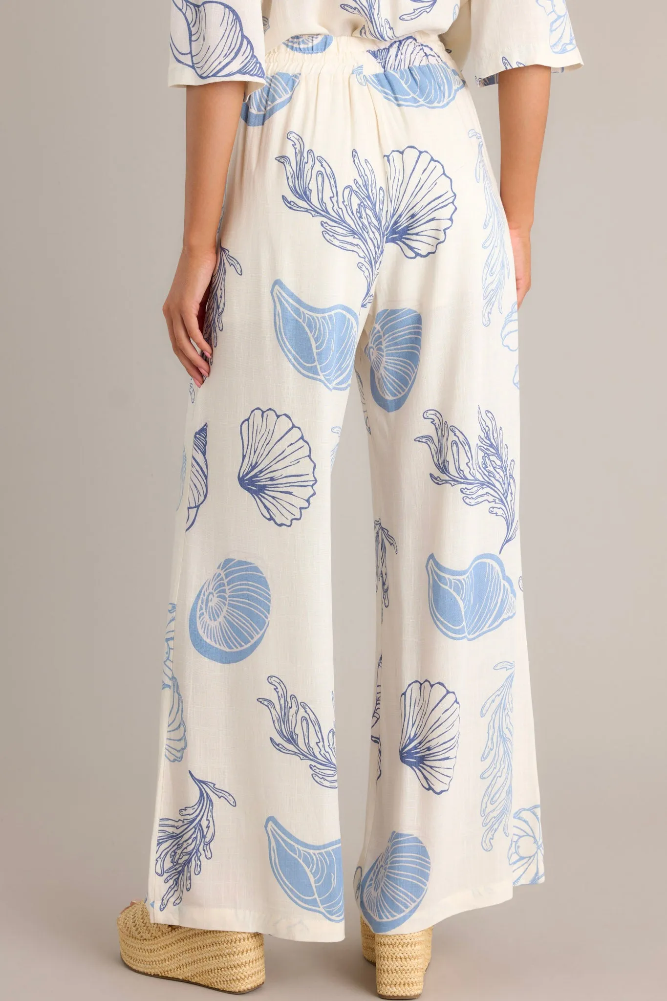 Sandy Shores Blue Tropical Print Drawstring Pants