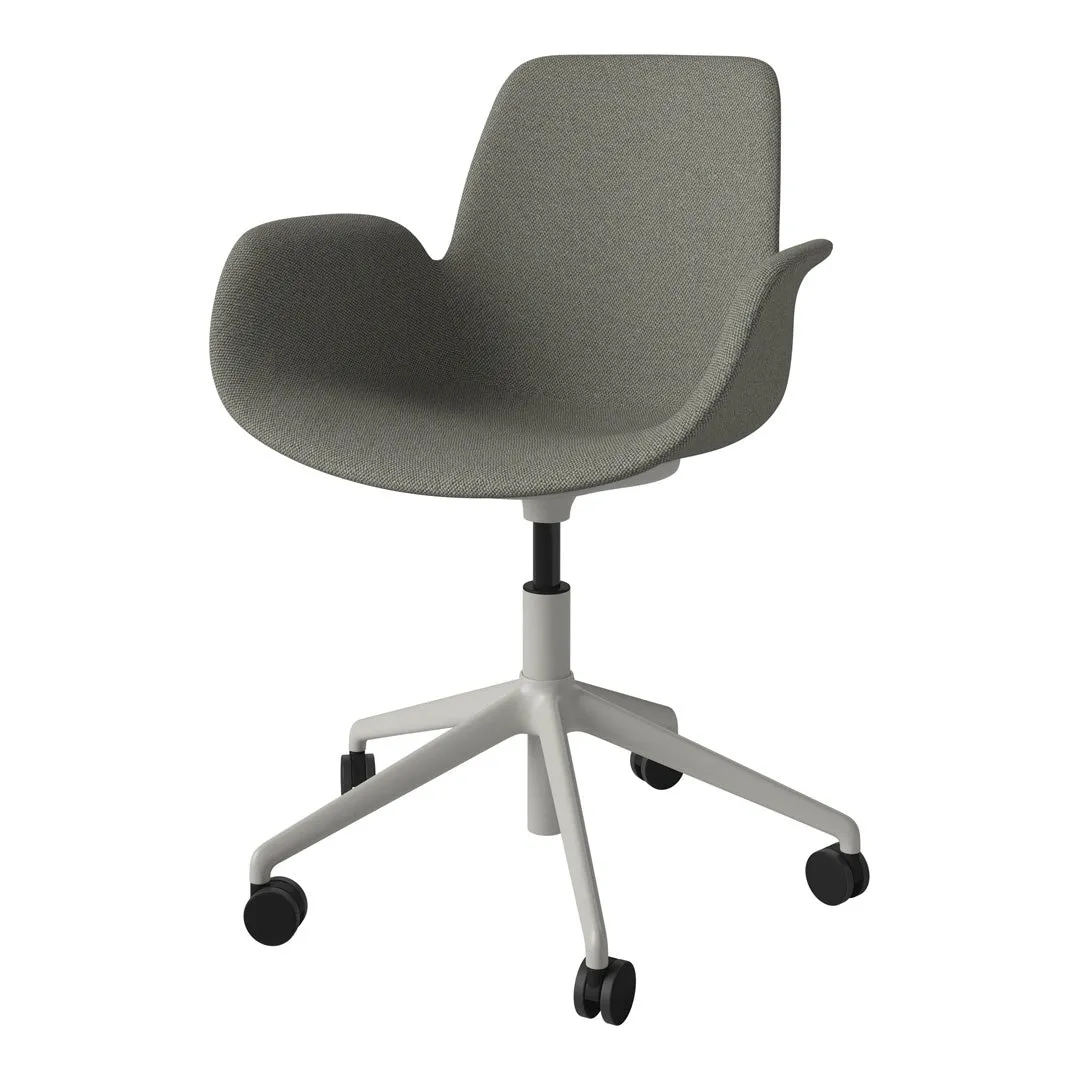 Seed Armchair - Upholstered - 5 - Star Base w/ Wheels - Grey Lacquered Steel