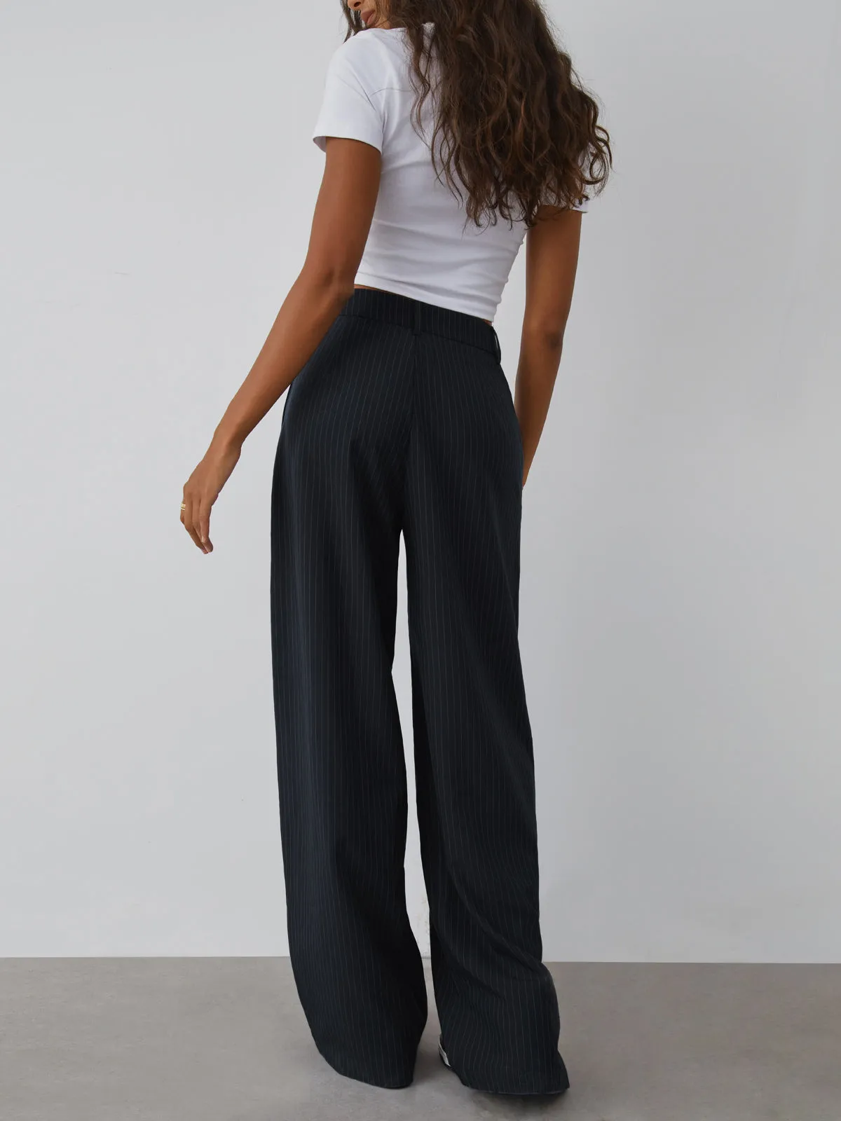 Shock Value Pinstripe Trendy Wide Leg Dress Pants