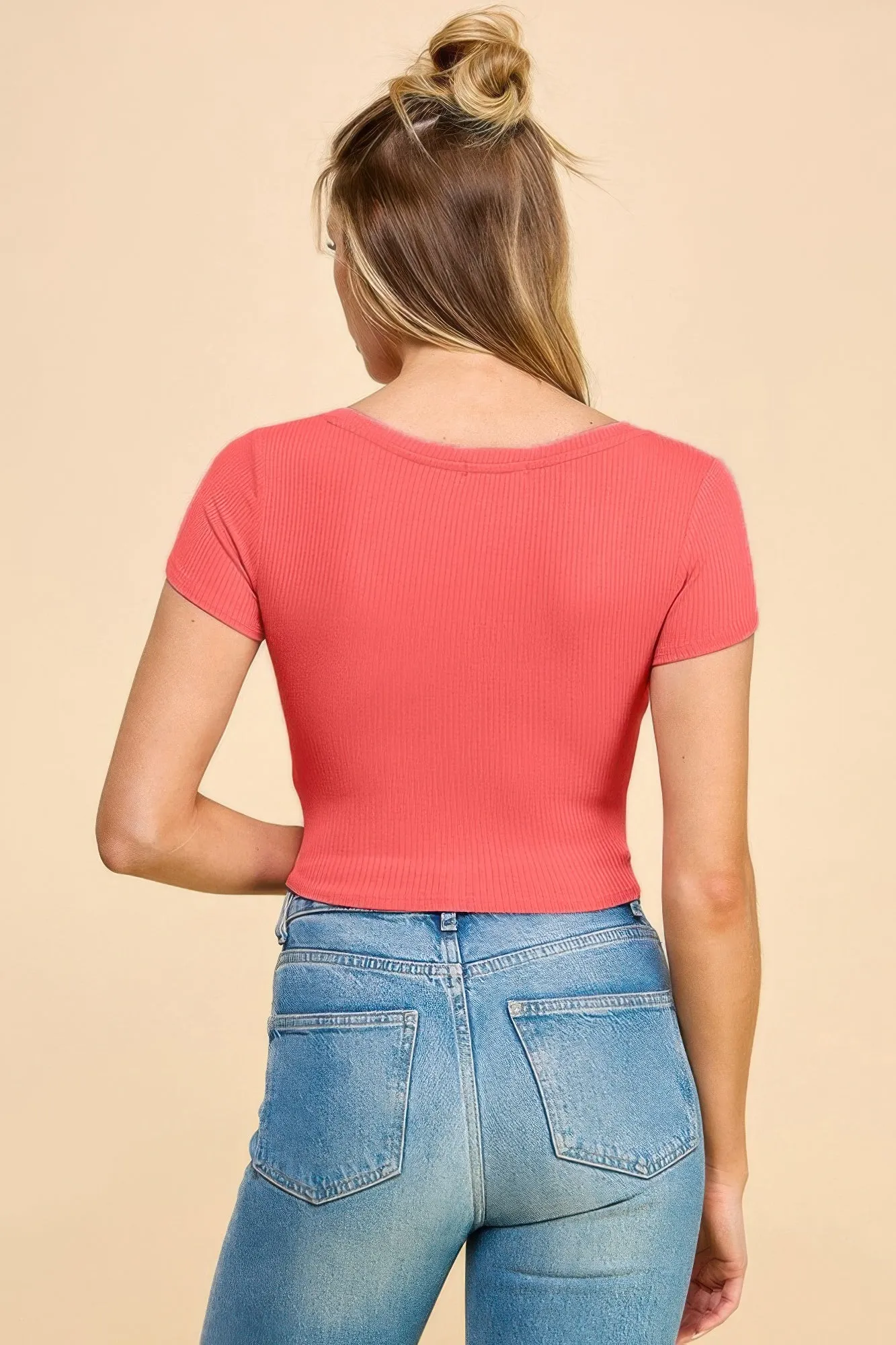 Short Sleeve V-neck Crop Top