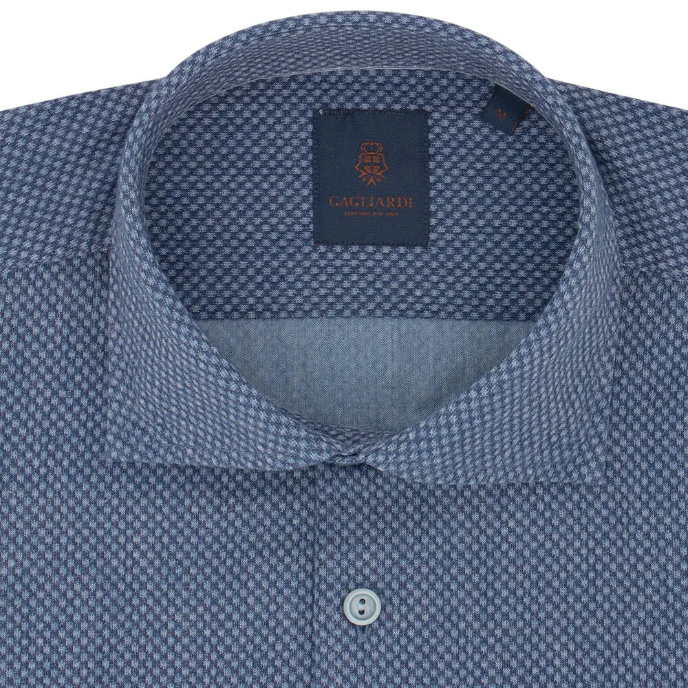 Slim Fit Indigo Spot Cotton Shirt