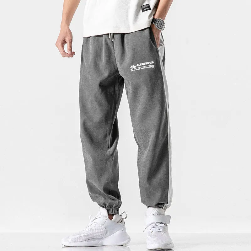 Sporty Pants Men Korean Trendy Ankle-Length Casual Long Straight All-Matching Summer Thin Jogger Street Style Pants