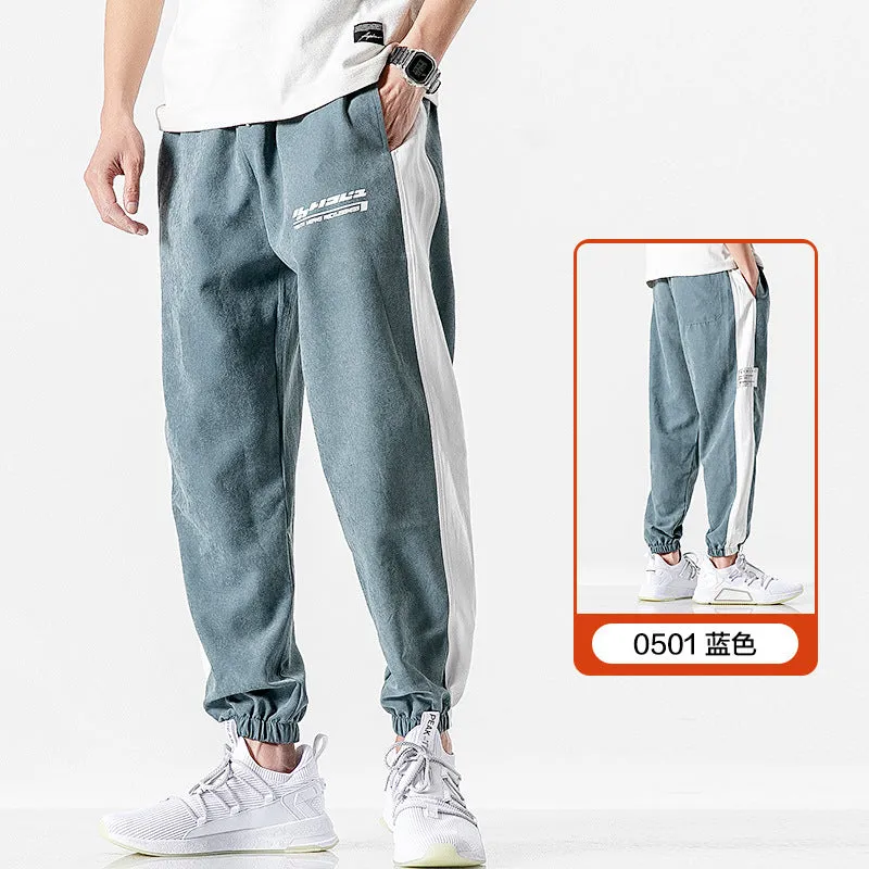 Sporty Pants Men Korean Trendy Ankle-Length Casual Long Straight All-Matching Summer Thin Jogger Street Style Pants