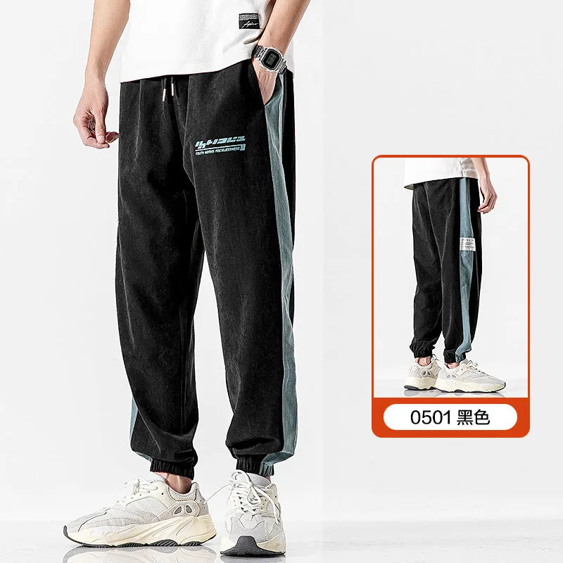 Sporty Pants Men Korean Trendy Ankle-Length Casual Long Straight All-Matching Summer Thin Jogger Street Style Pants