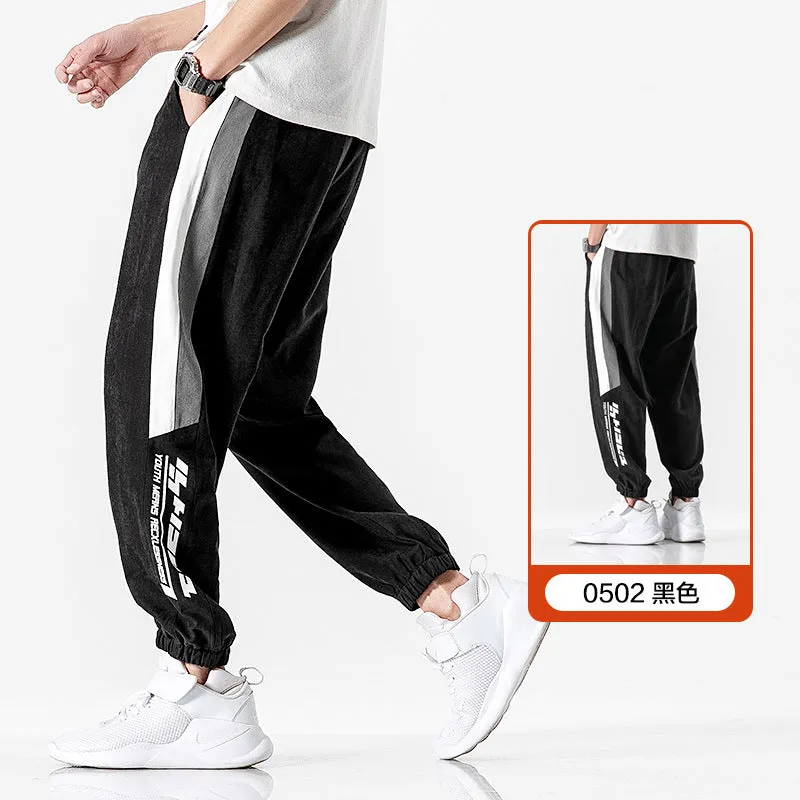 Sporty Pants Men Korean Trendy Ankle-Length Casual Long Straight All-Matching Summer Thin Jogger Street Style Pants