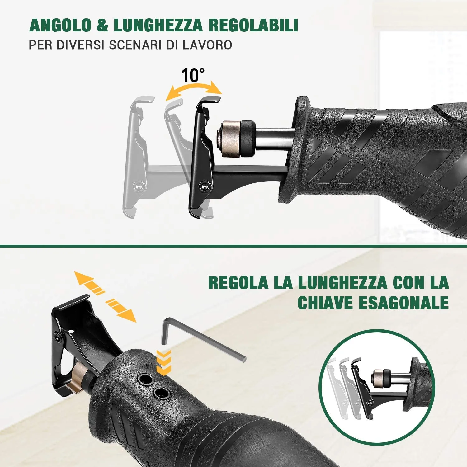 Teccpo Universal and Professional Reciprocating Saw, 1050W, Speed 0-2500 SPM, Cutting Depth: 150mm (Wood), 5mm (Metal), Cutting Stroke 28mm, 3 Blades - TARS24P