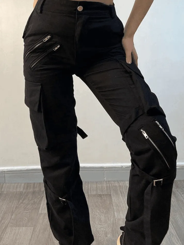 Zipper Strap Detail Cargo Pants